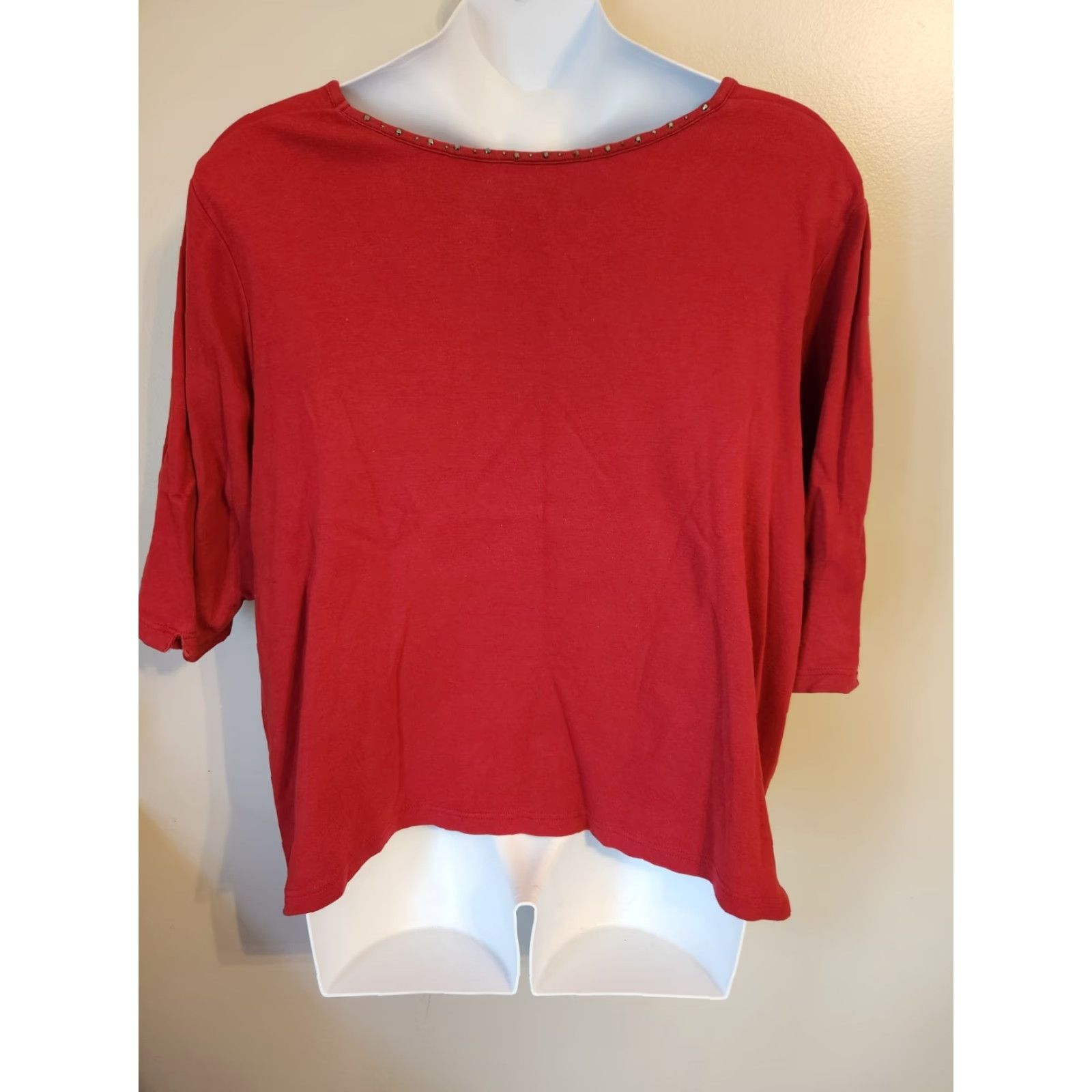 Quacker Factory Quacker Factory Red Rhinestone Purse Design 3/4 Sleeve Casual Top Shirt 3X Plus Size XXL / US 16-18 / IT 52-54 - 5 Thumbnail
