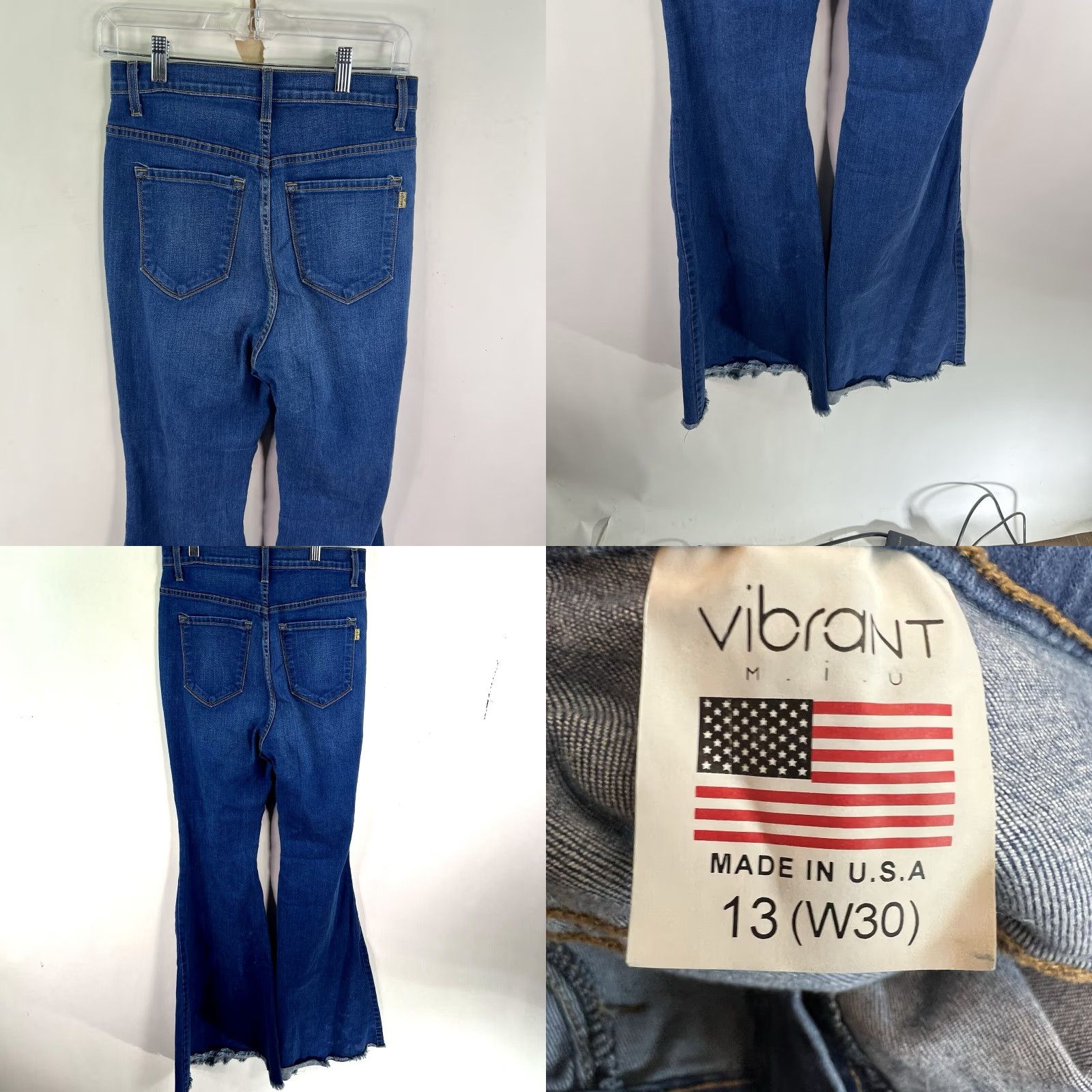 Denime Vibrant Jeans Flared Distressed Denim 30X34 Blue Womens Size 13 (30) 5-Pocket High Rise Flare 80s 90s Bohemian Hipster College Festival) Mens Womens Size 34" / US 12 / IT 48 - 8 Thumbnail