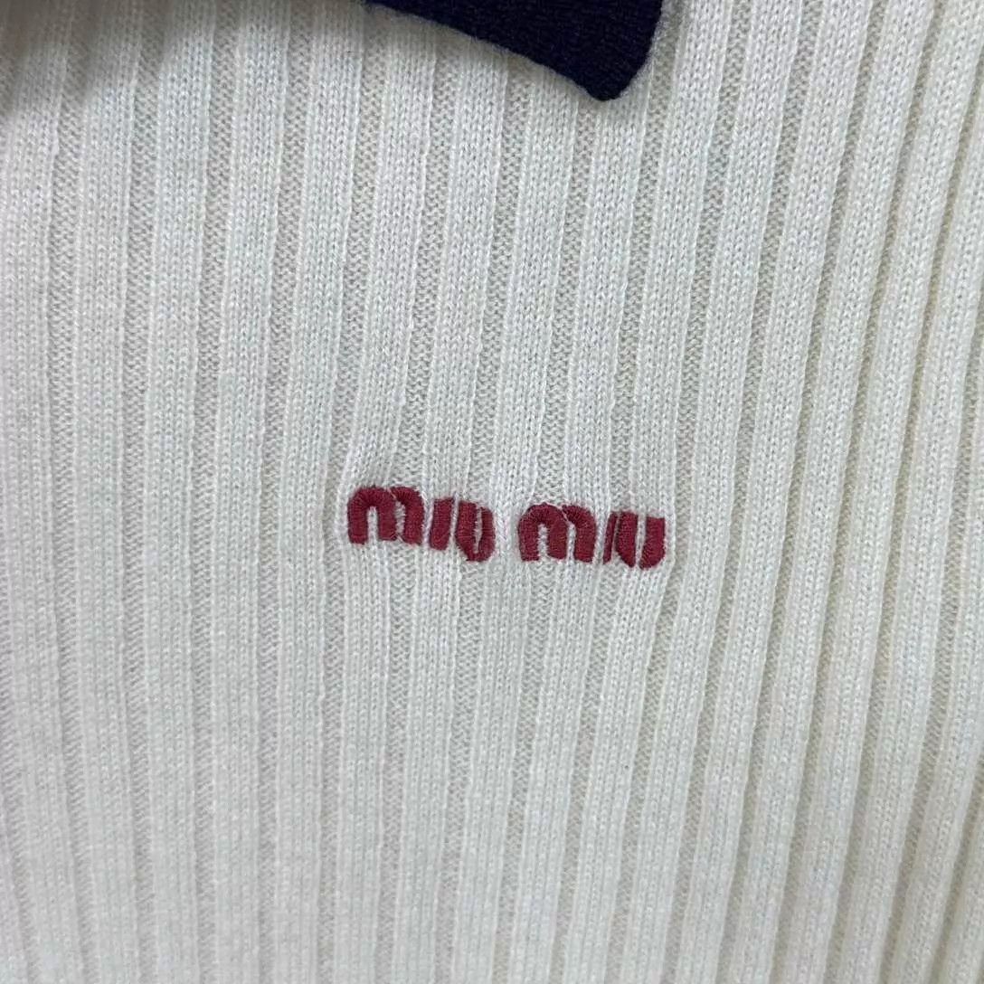 Miu Miu MIUMIU FW24 Ribbed Embroidered Logo Cashmere Short Sleeve 42 Size M / US 6-8 / IT 42-44 - 7 Thumbnail