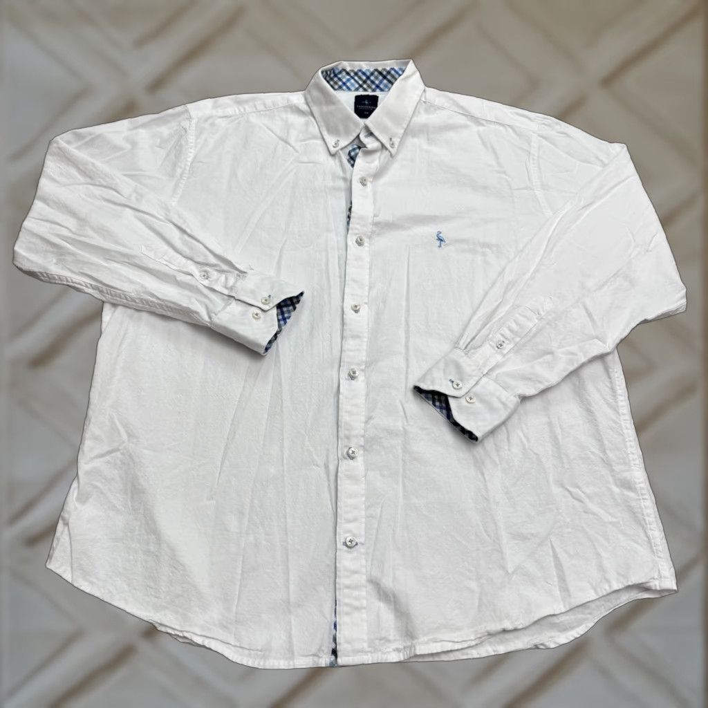 Tailorbyrd TAILORBYRD Flamingo Button Down Shirt Mens 2XL White Cotton Cuff Front Classic Preppy Button-Up Size US XXL / EU 58 / 5 - 1 Thumbnail