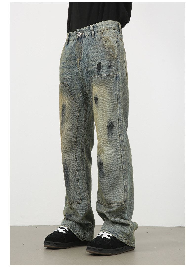 Vintage American men's loose flared ink-splashed distressed jeans Size US 32 / EU 48 - 3 Thumbnail