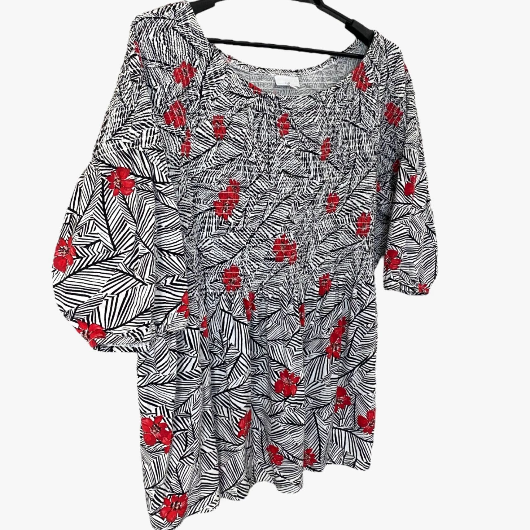 J. Jill J.Jill Blouse Shirt 3/4 Sleeve Smocked Floral Knit Peasant Top Women's 2X Black Pullover Size XXL / US 16-18 / IT 52-54 - 3 Thumbnail