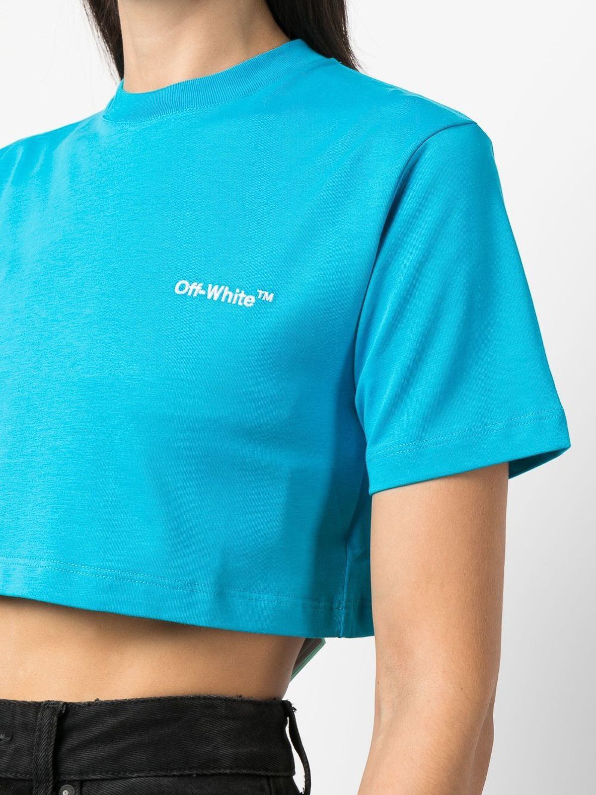 Off-White o1gr1nt0325 Helvetica Cropped T-Shirt in Blue Size S / US 4 / IT 40 - 5 Thumbnail