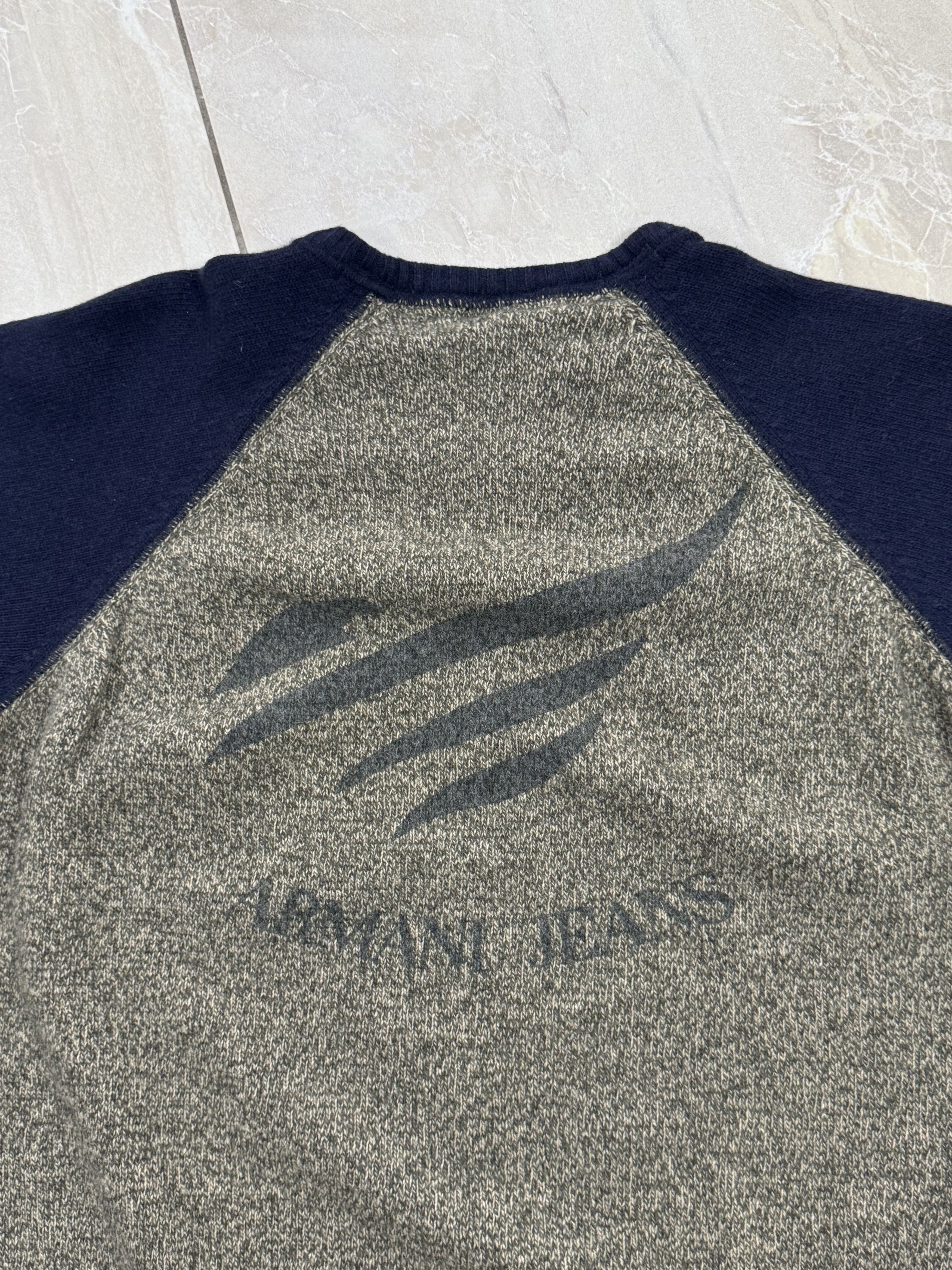 Giorgio Armani Vintage Armani Jeans Beige & Navy 00S Wool Knit Jumper Size US XL / EU 56 / 4 - 8 Thumbnail