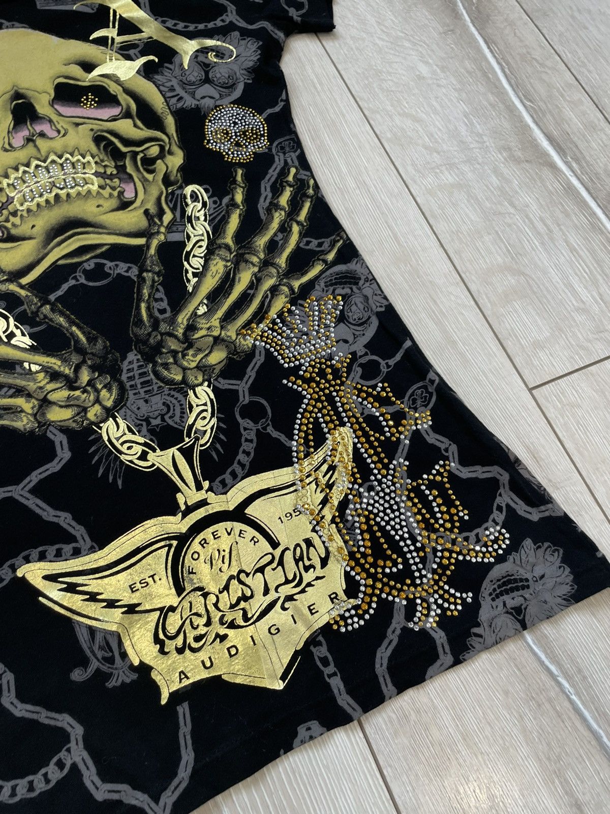 Christian Audigier Christian Audigier Shirt Black All Over Print Gold Skull Size S / US 4 / IT 40 - 2 Thumbnail