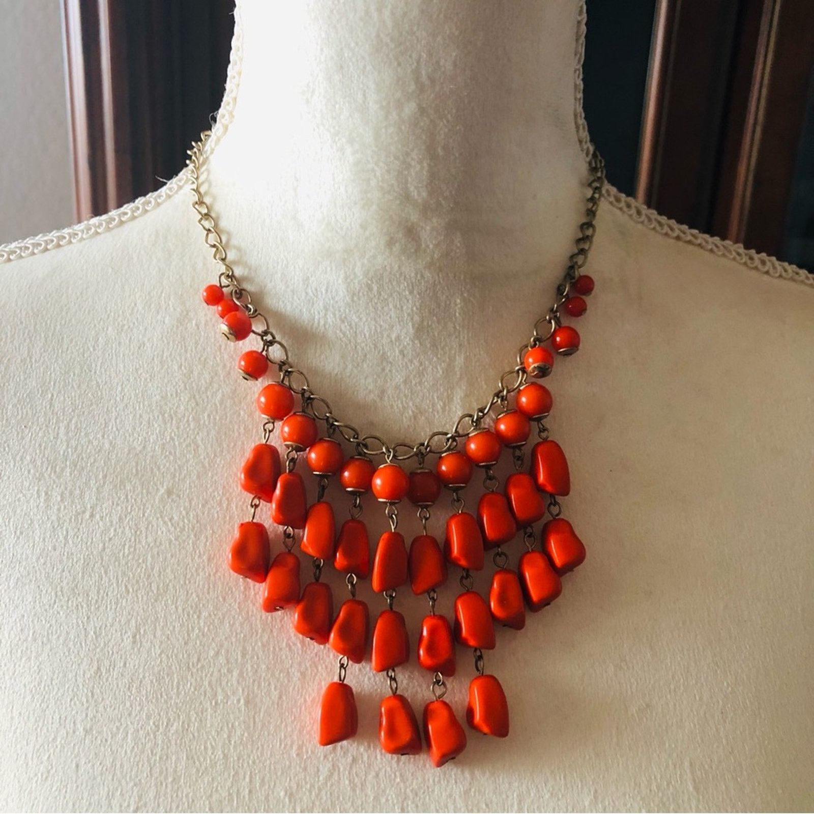 Jewelry Bright orange resin beaded chain necklace Size ONE SIZE - 2 Thumbnail