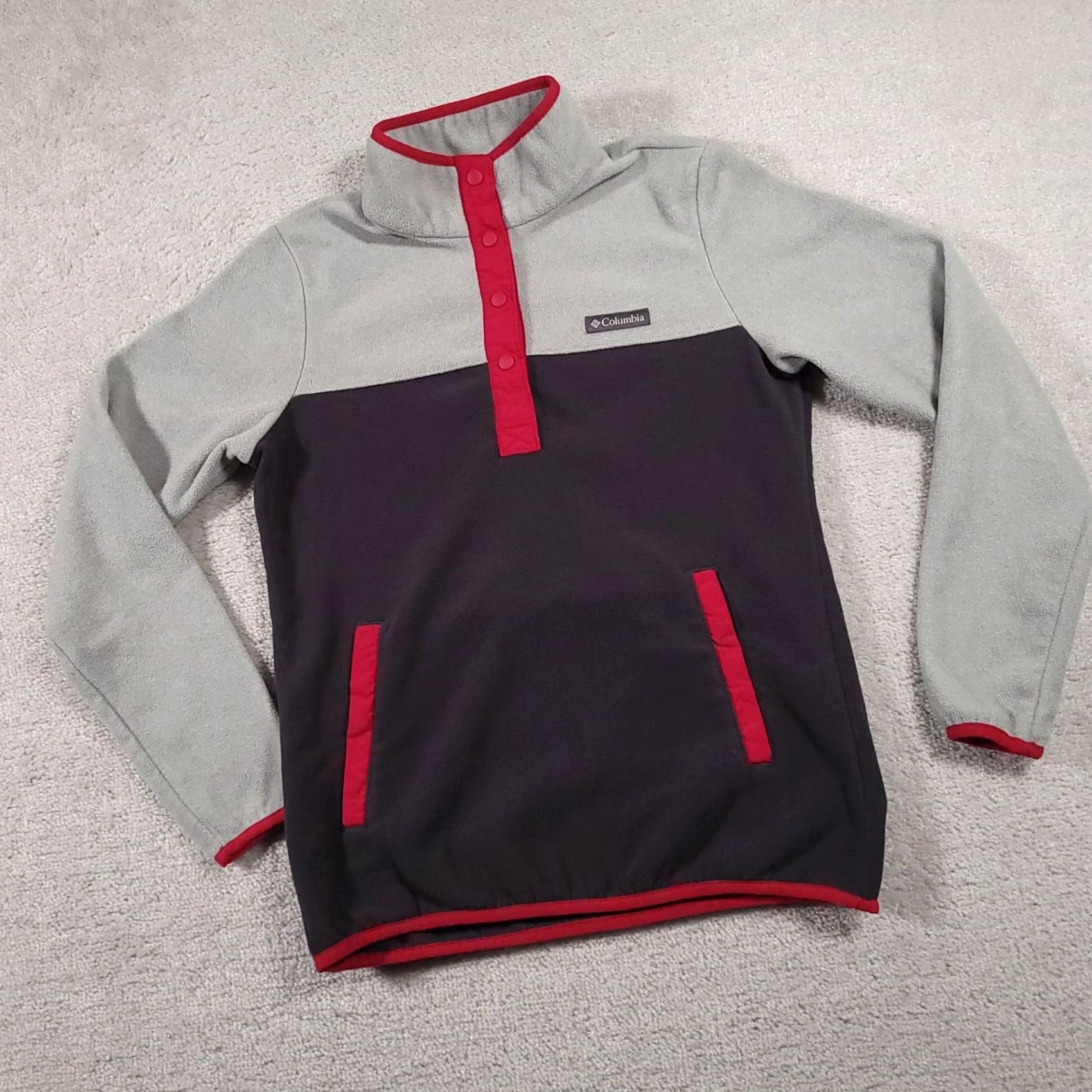 Vintage Columbia Pullover Womens Small Gray Black Red Fleece Snap Front Outdoor Jacket Size S / US 4 / IT 40 - 2 Thumbnail