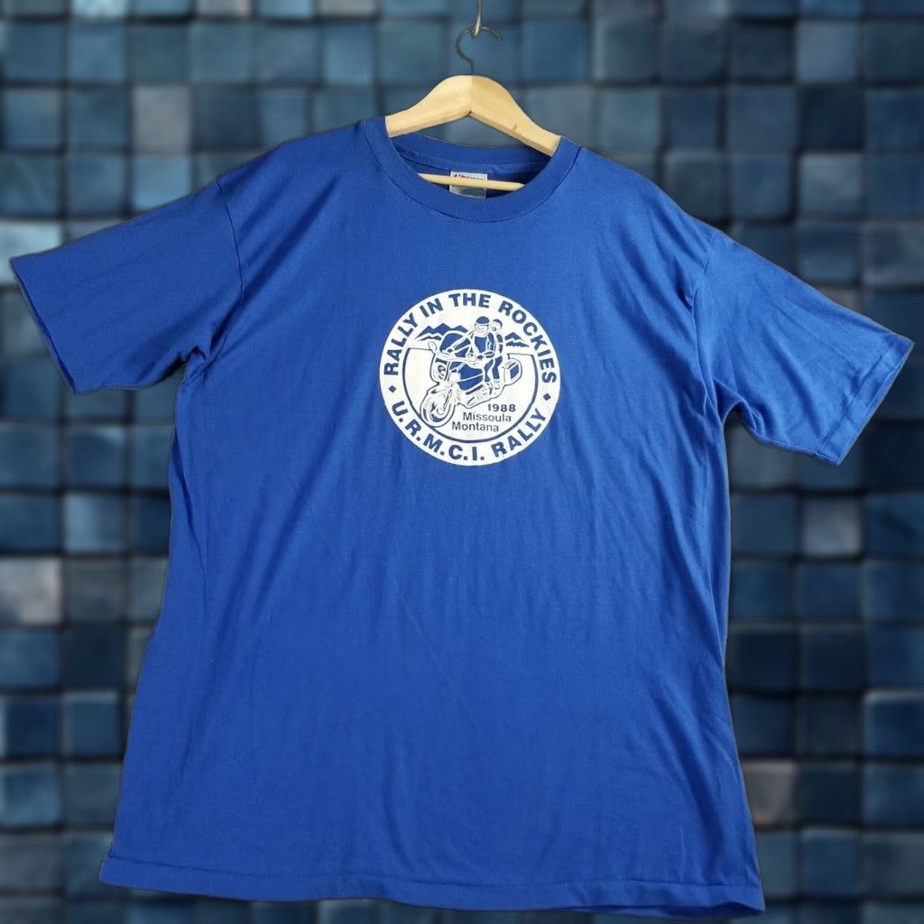 Hanes VINTAGE Motorcyle Shirt Hanes XL Adult Blue 1988 80s Biker Motorcycle Tee Mens Size US XL / EU 56 / 4 - 1 Thumbnail