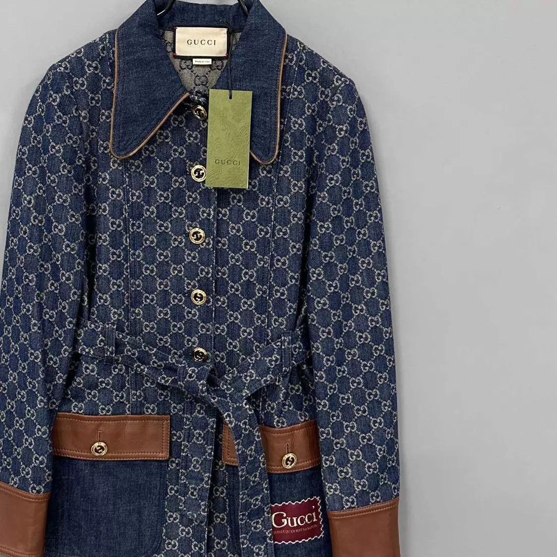 Gucci GUCCI Navy Blue Full Logo Denim Jacket w/Leather Belt (New) Size XS / US 0-2 / IT 36-38 - 2 Thumbnail