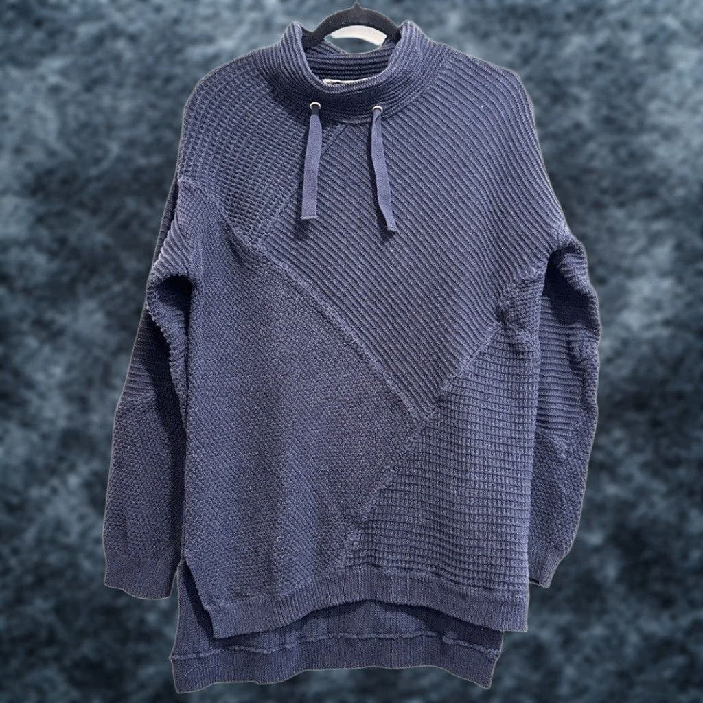 Soft Surroundings Soft Surroundings Sweater Navy Blue Knit Mock Neck Long Sleeve Pullover Textured Ribbed Hem Diagonal Pattern Tunic M Womens Size M / US 6-8 / IT 42-44 - 1 Thumbnail