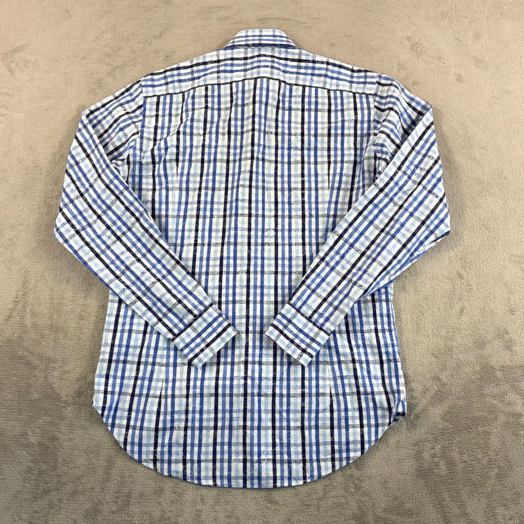 Etro ETRO Dress Shirt Men 39 Blue Plaid Floral Jacquard Made Italy Designer NWOT Size 40R - 4 Thumbnail