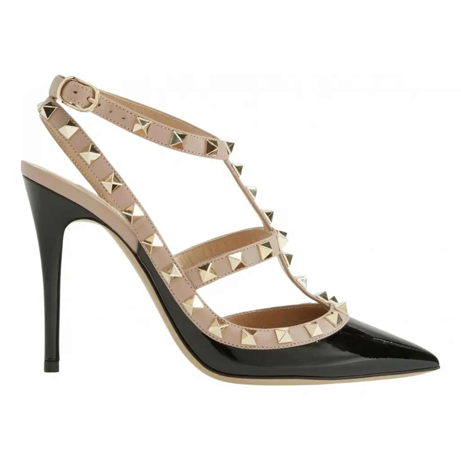 Valentino Rockstud Patent Poudre Ankle T Strap Classic Heel Pump 34.5 Size US 4.5 / IT 34.5 - 1 Thumbnail