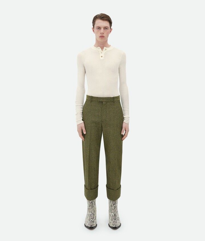 Bottega Veneta o1n1vont1224 Textured Cotton Lapelled Trousers in Green Size US 34 / EU 50 - 1 Thumbnail