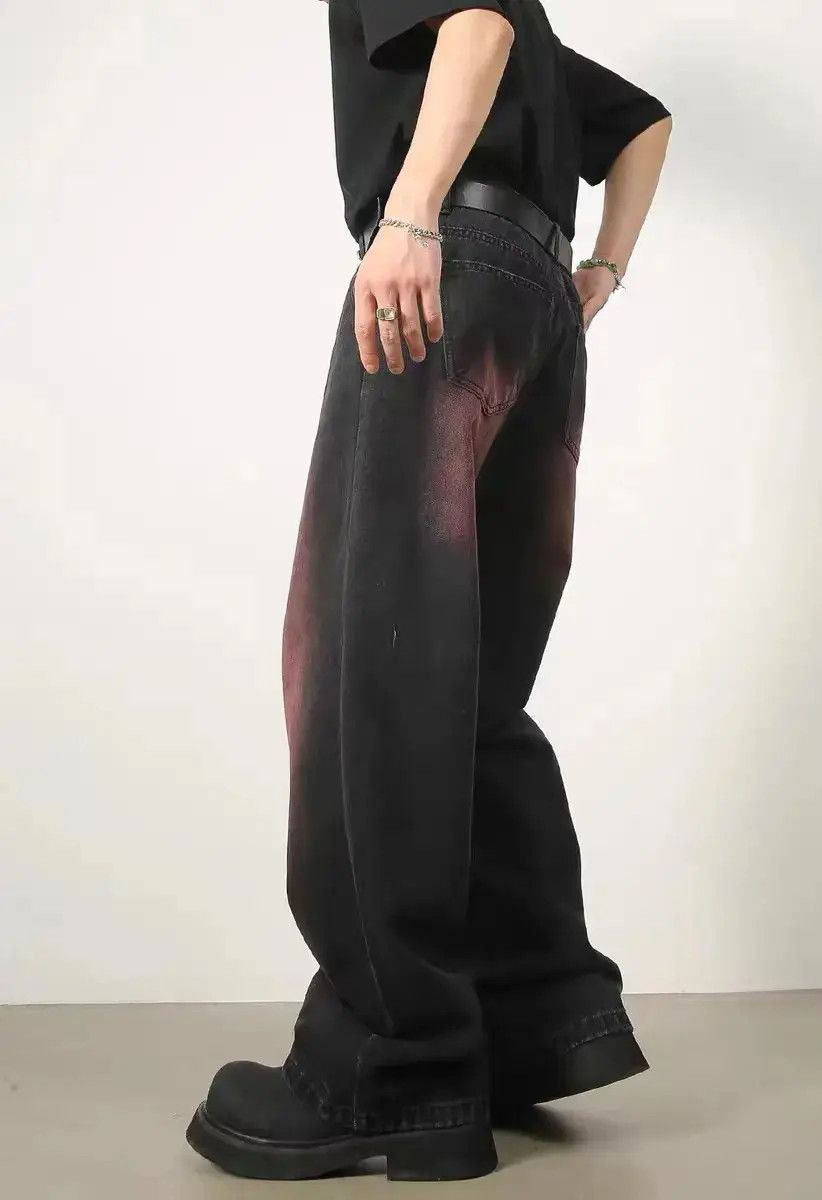 Designer × Japanese Brand Retro washed red design wide leg jeans Size US 33 - 4 Thumbnail