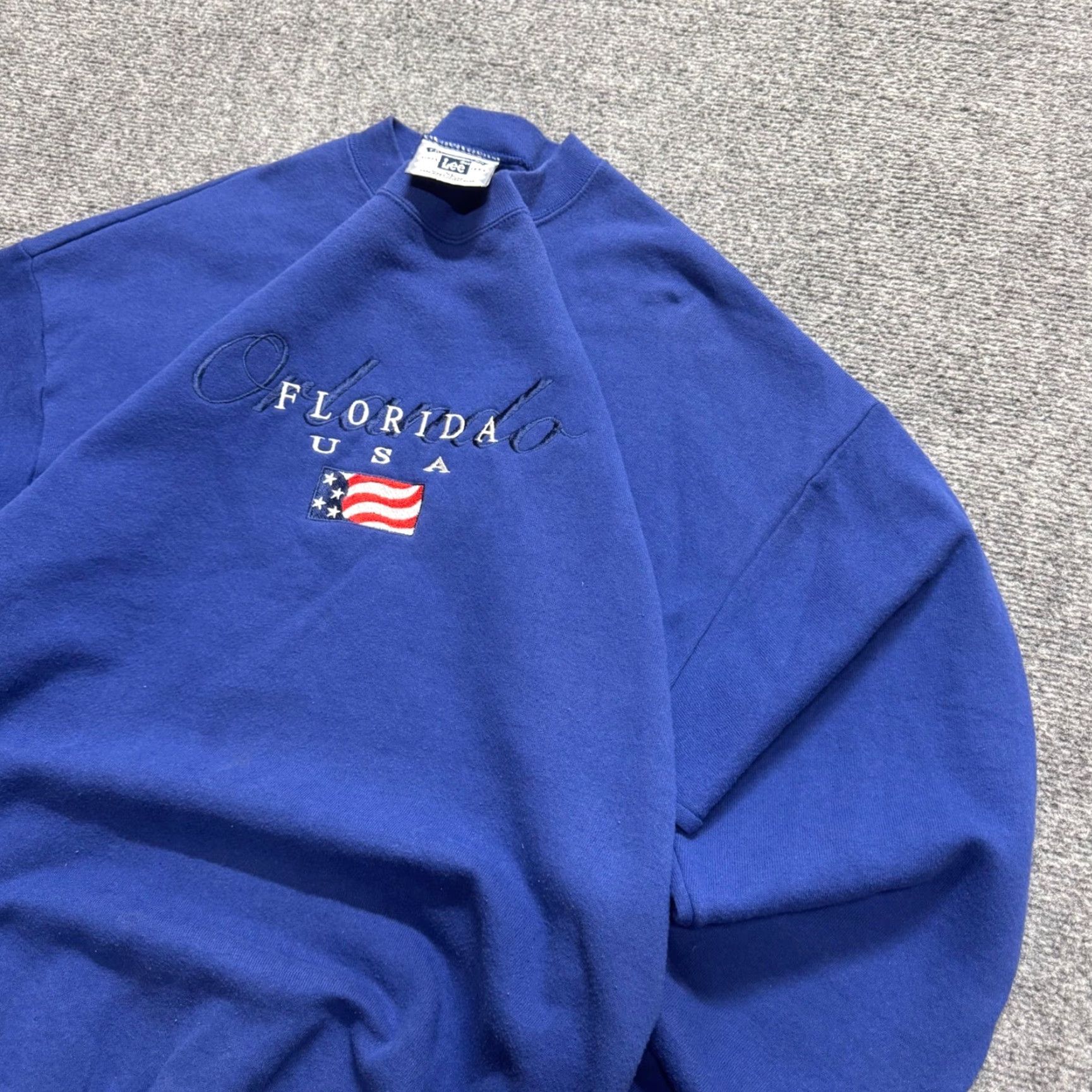 Vintage VINTAGE Lee Pullover Sweatshirt USA Florida Blue XL 90s Heavyweight Mend Sports Size US XL / EU 56 / 4 - 2 Thumbnail