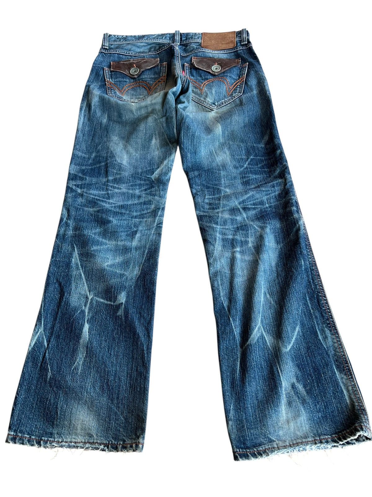 Edwin Vintage Flare Edwin 503 Blue Trip Clawmark Distress Jean Size US 33 - 2 Thumbnail