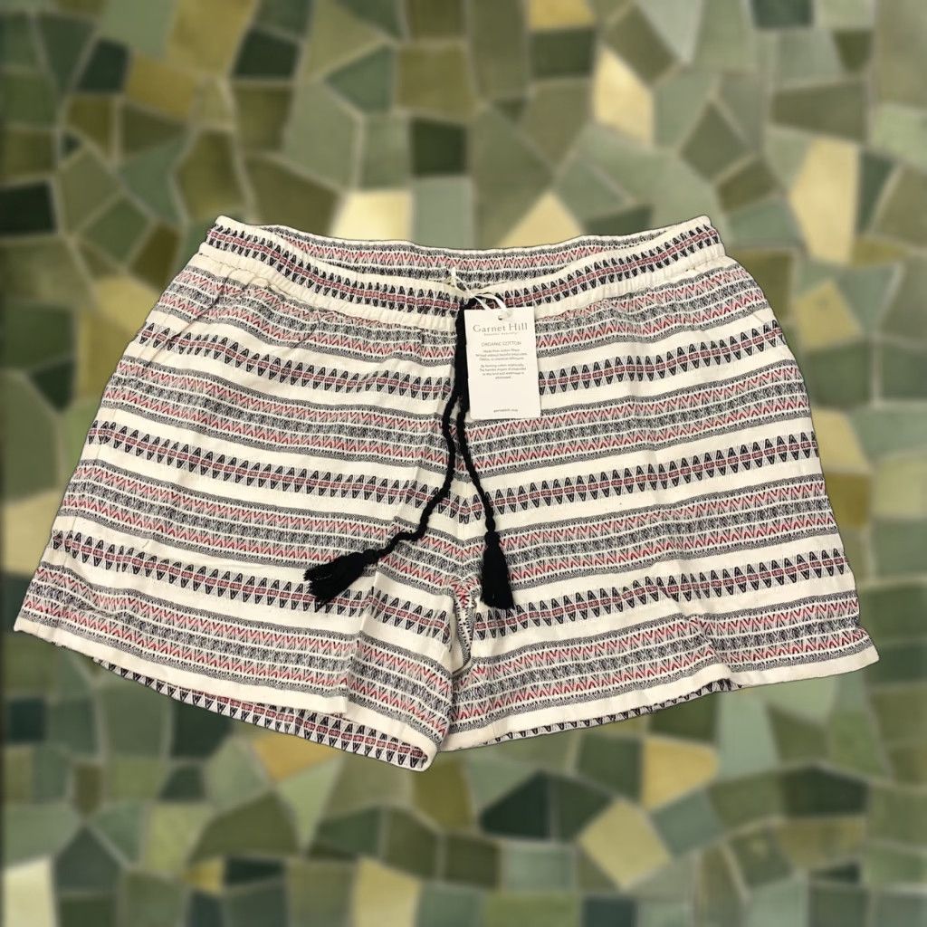 Vintage Garnet Hill Womens Shorts 14 Organic Cotton Drawstring Boho Geometric Aztec Size 36" / US 14 / IT 50 - 1 Thumbnail