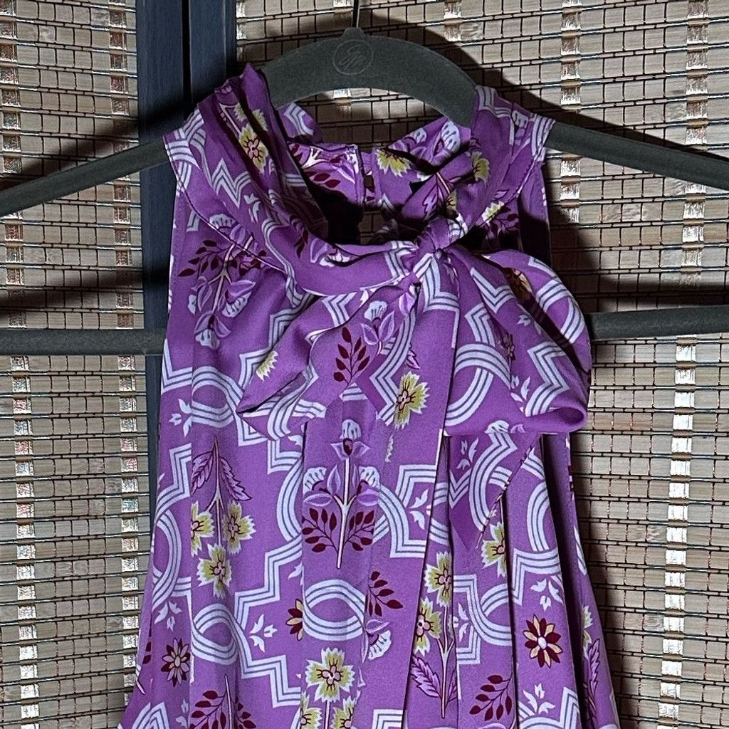 Ann Taylor Ann Taylor Lilac with Floral & Tile Print A-line Dress Size L / US 10 / IT 46 - 5 Thumbnail