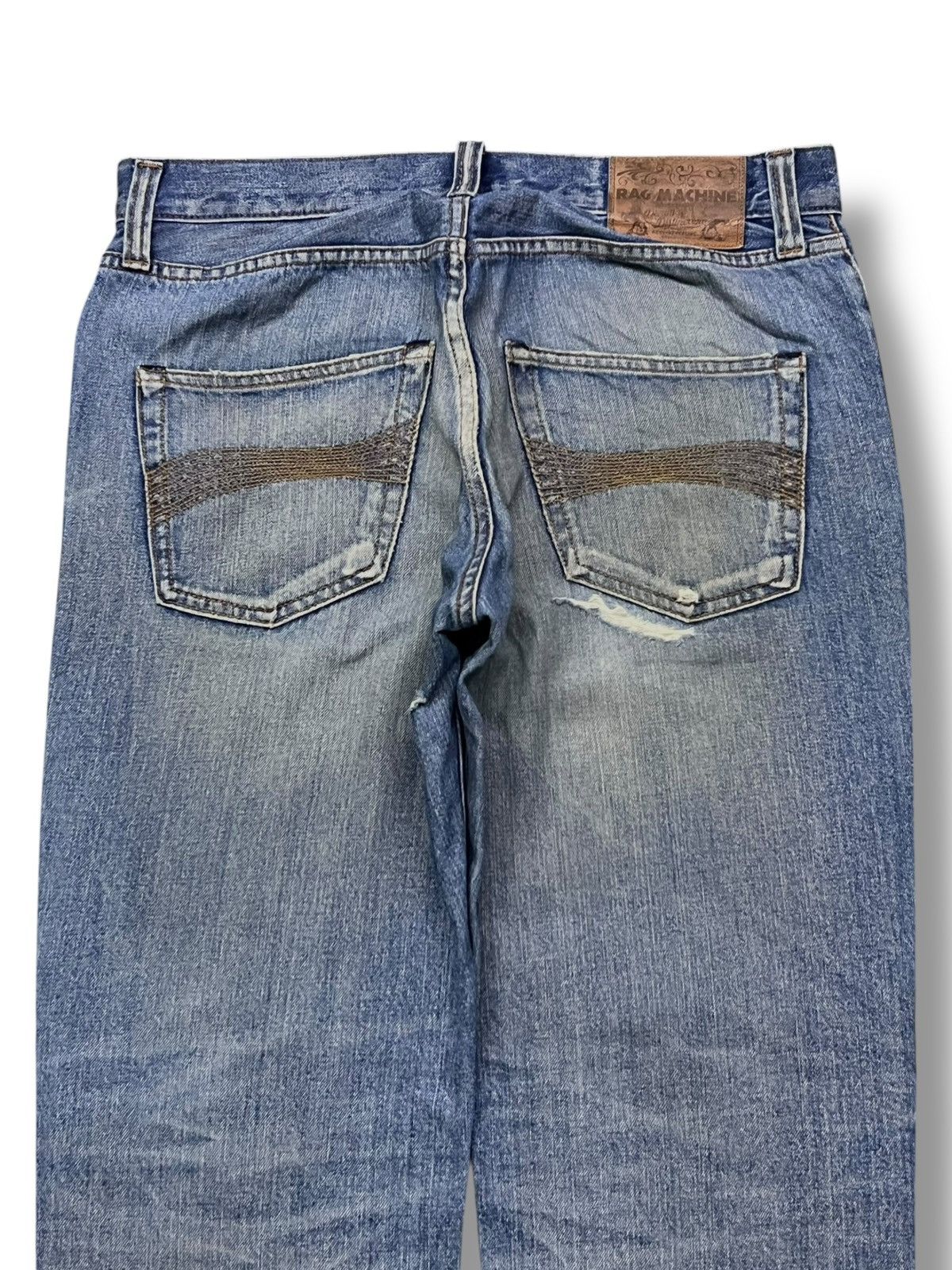 Japanese Brand Vintage Rag Machine - Faded Wash, Distressed Slim Denim Size US 33 - 5 Thumbnail