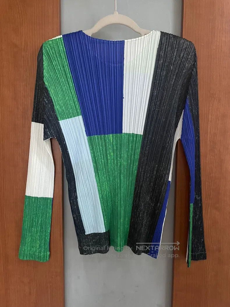 Issey Miyake Issey Miyake Green Color Block Long Sleeve Top Size L / US 10 / IT 46 - 2 Thumbnail