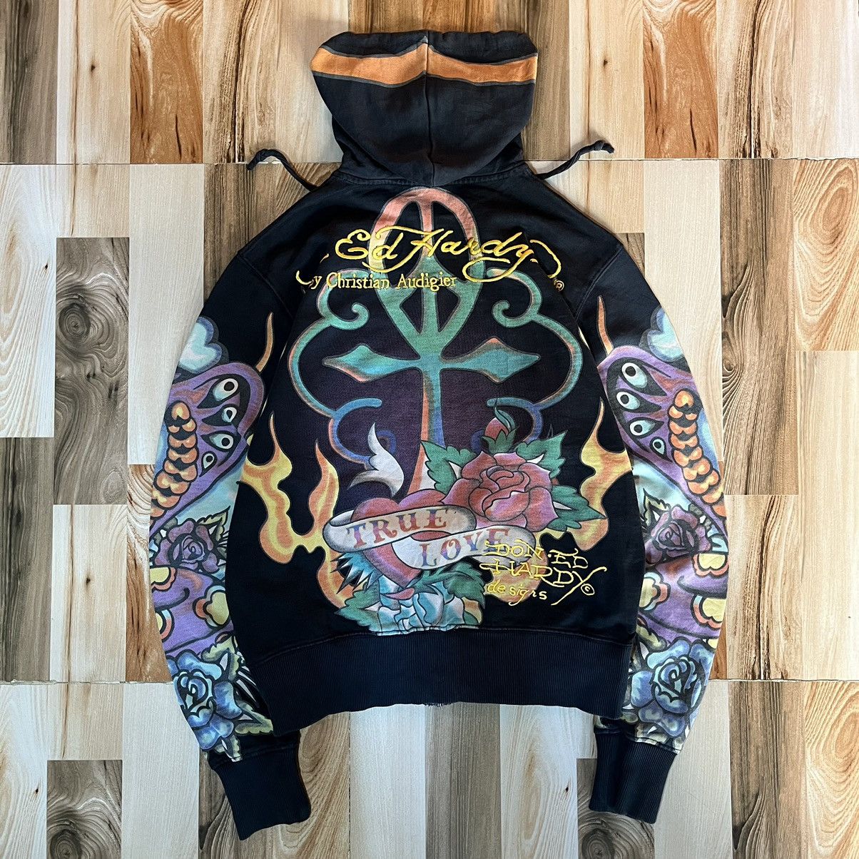 image of Crazy Vintage Edhardy By Christian Audigier Zip Hoodie in Black, Men's (Size Small)