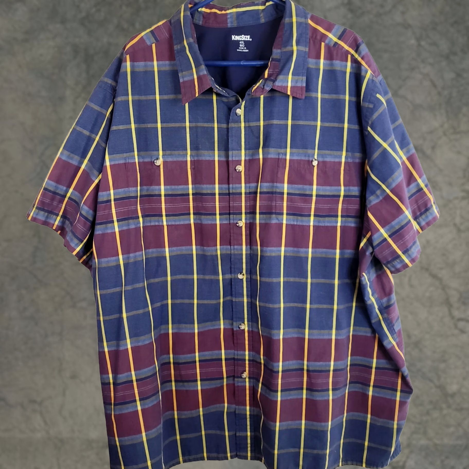 Vintage KINGSIZE Shirt Men Big 4XL Blue Plaid Short Sleeve Button Front Pockets Size US XXL / EU 58 / 5 - 1 Thumbnail
