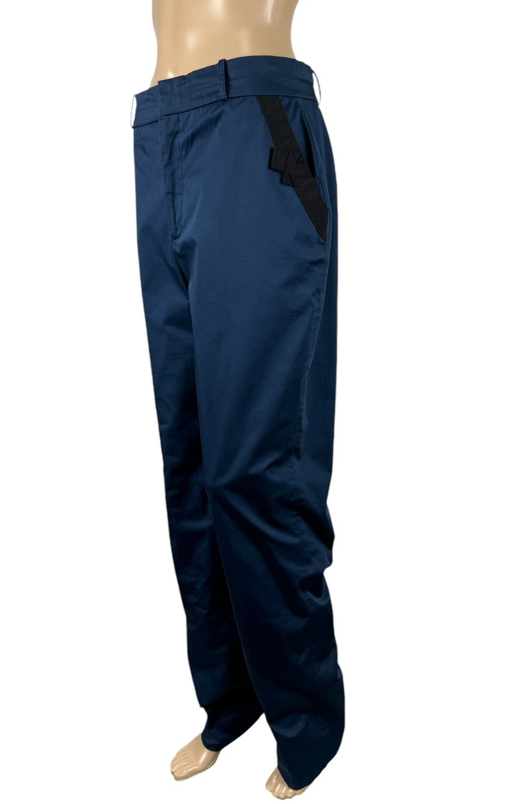 Valentino Valentino Blue Cotton Crystal Detail Straight Formal Pants Size 30" / US 8 / IT 44 - 1 Thumbnail