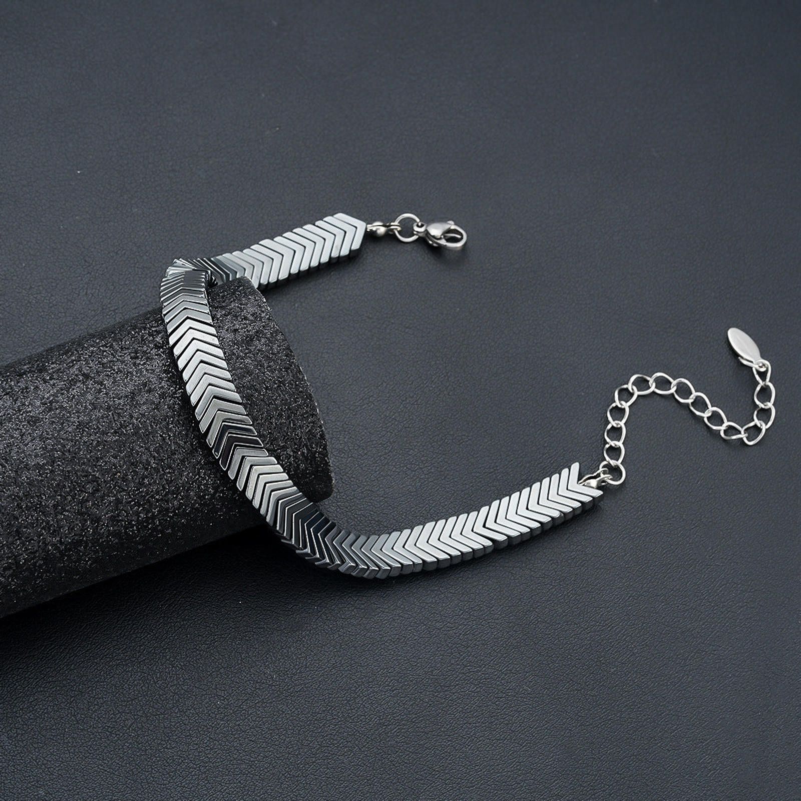 Jewelry Black Chevron Link Chain Bracelet, Adjustable Men's Bracelet Size ONE SIZE - 2 Thumbnail