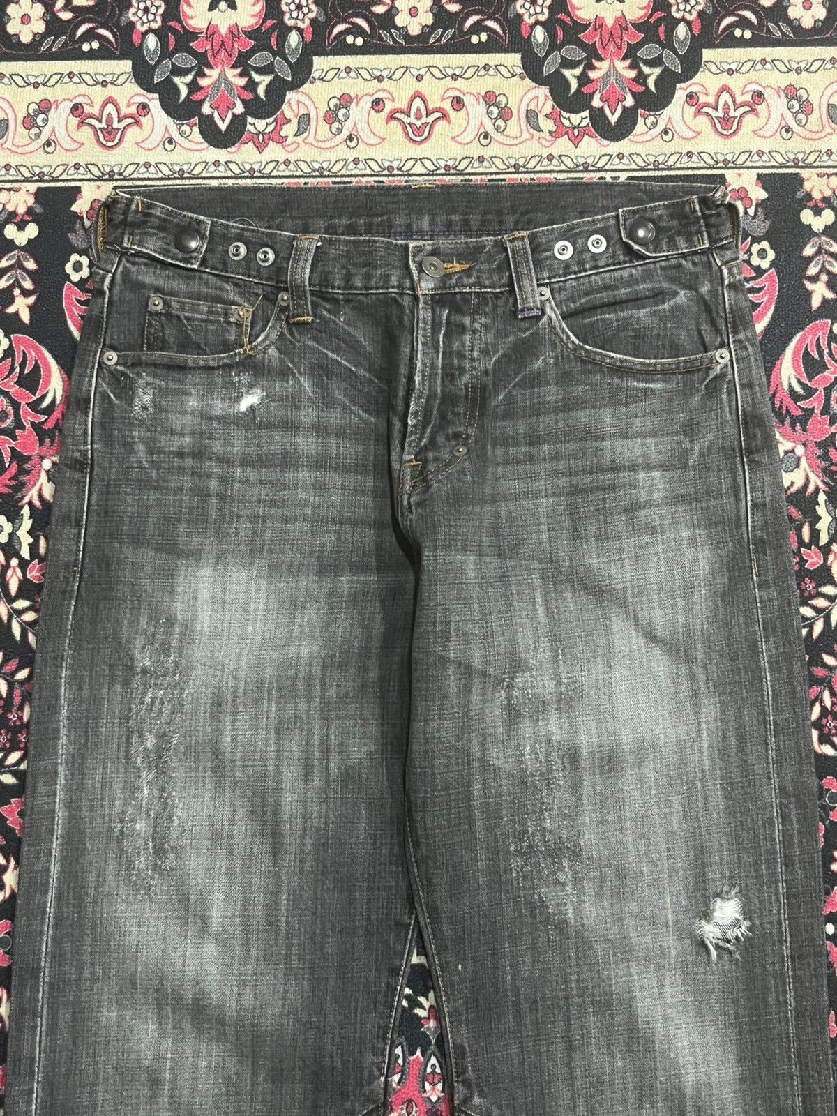Le Grande Bleu (L.G.B.) Japanese Brand Grunge Style Adjustable Waist Dark Rip Jeans Size US 33 - 4 Thumbnail