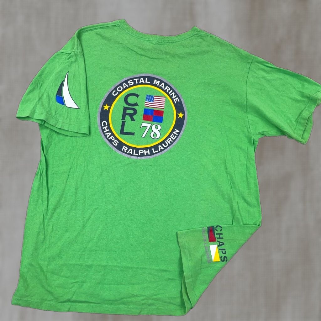 Chaps VINTAGE Chaps Ralph Lauren Shirt Men L Green Sailing Nautical Coastal Marine 90s Retro Hipster Graphic Print Logo Short Sleeve Crew Neck Black? Size US L / EU 52-54 / 3 - 1 Thumbnail