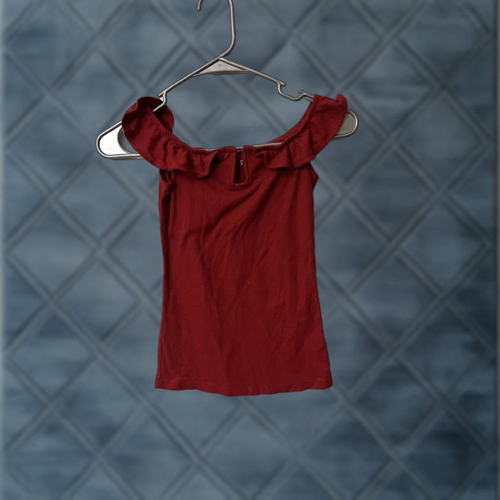 Aeropostale Aeropostale Red Ribbed Off-Shoulder Lace-Up Crop Top Size XS Size XS / US 0-2 / IT 36-38 - 1 Thumbnail