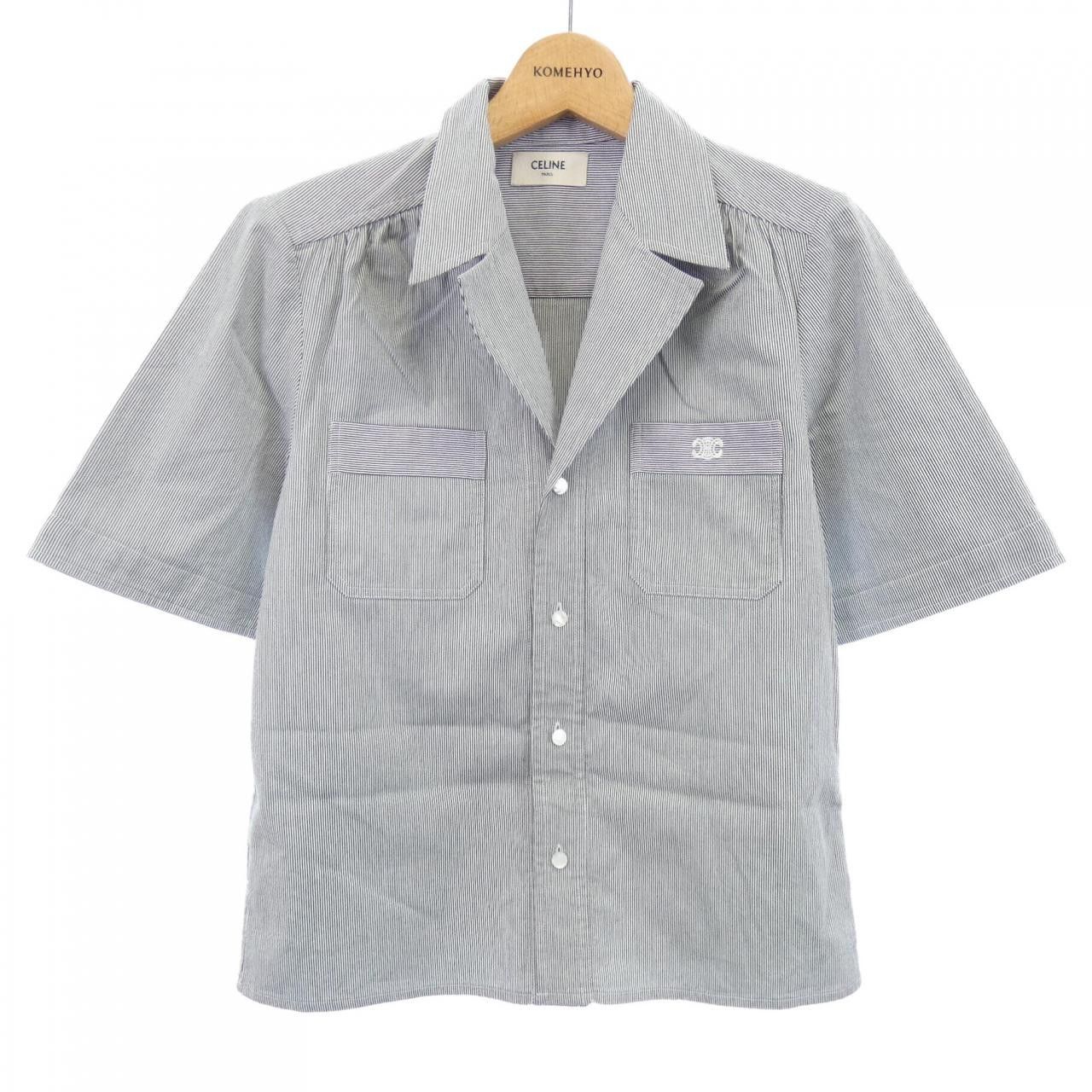 Celine Celine Open Collar Seersucker Triomphe S/S Shirt Cotton Tops 2B610191I DUTY FREE for USA