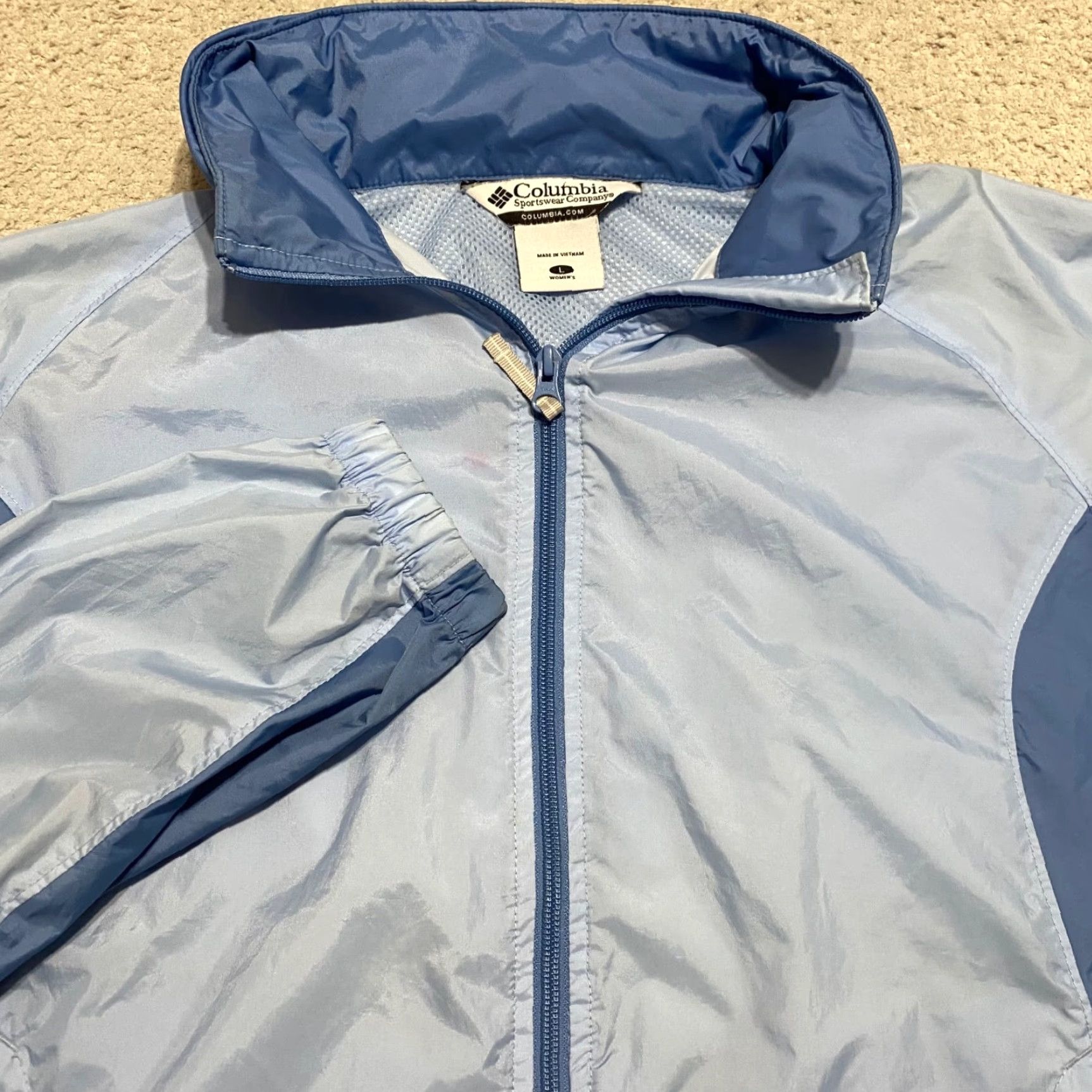 Vintage Columbia Windbreaker Jacket Womens Large Blue Full Zip Hooded Packable Lightweight Softshell Size L / US 10 / IT 46 - 4 Thumbnail