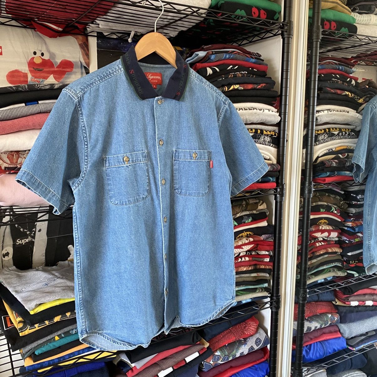Supreme Supreme Rib Collar Denim Button Up Shirt Short Sleeve 2017 Size US S / EU 44-46 / 1 - 3 Thumbnail