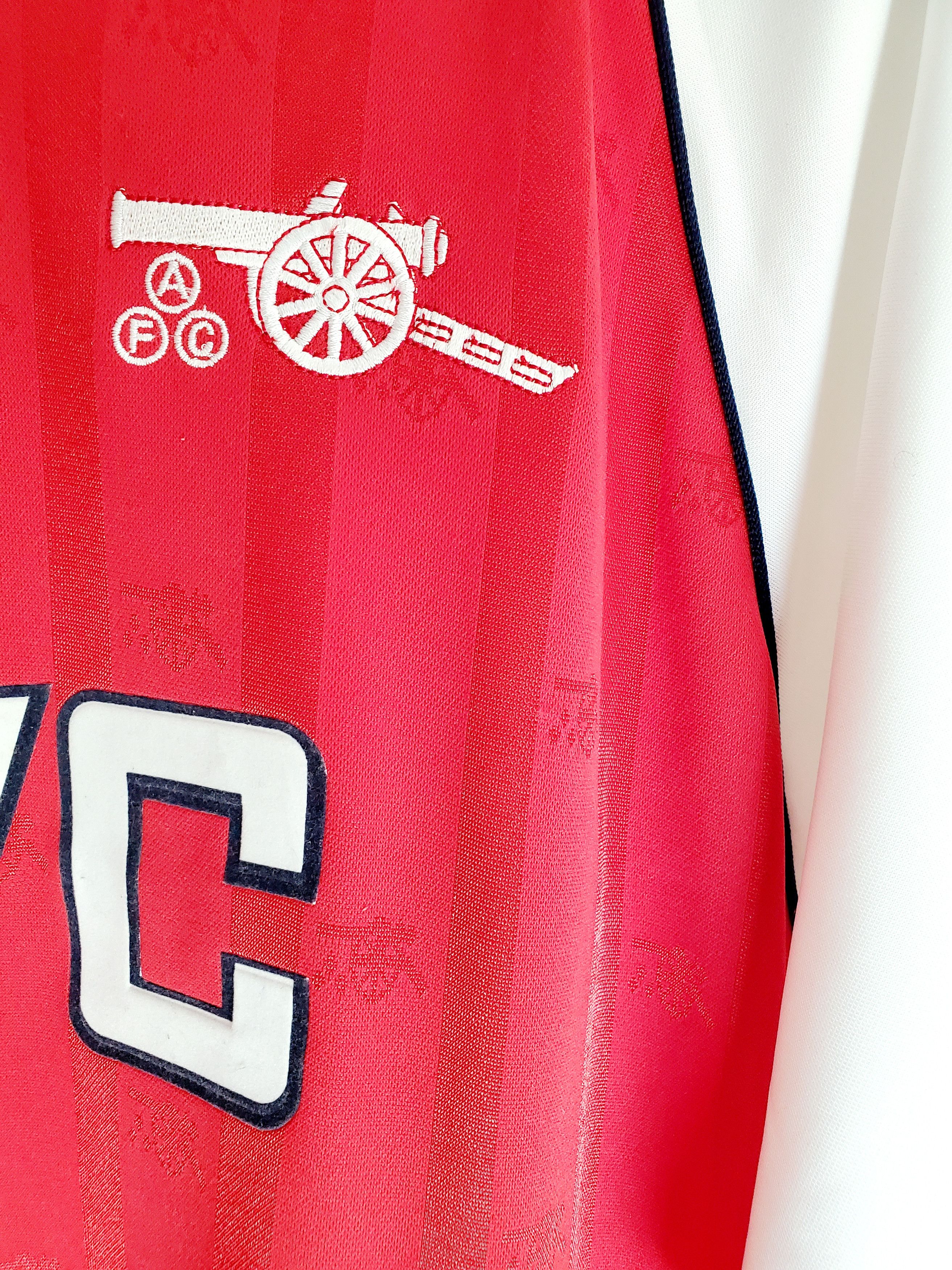 Vintage ARSENAL 1988/1990 HOME Jersey SCORE DRAW # 10 Bergkamp L Size US L / EU 52-54 / 3 - 4 Thumbnail
