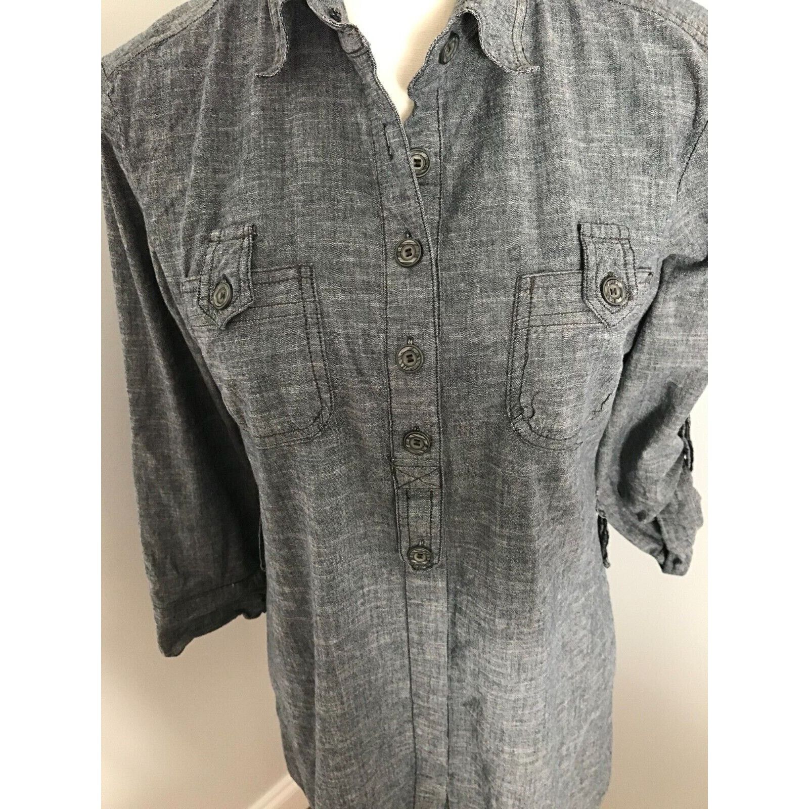 Anthropologie Anthropologie FEI Heather Blue Roll-Tab Chambray Shirt Dress Size S / US 4 / IT 40 - 5 Thumbnail