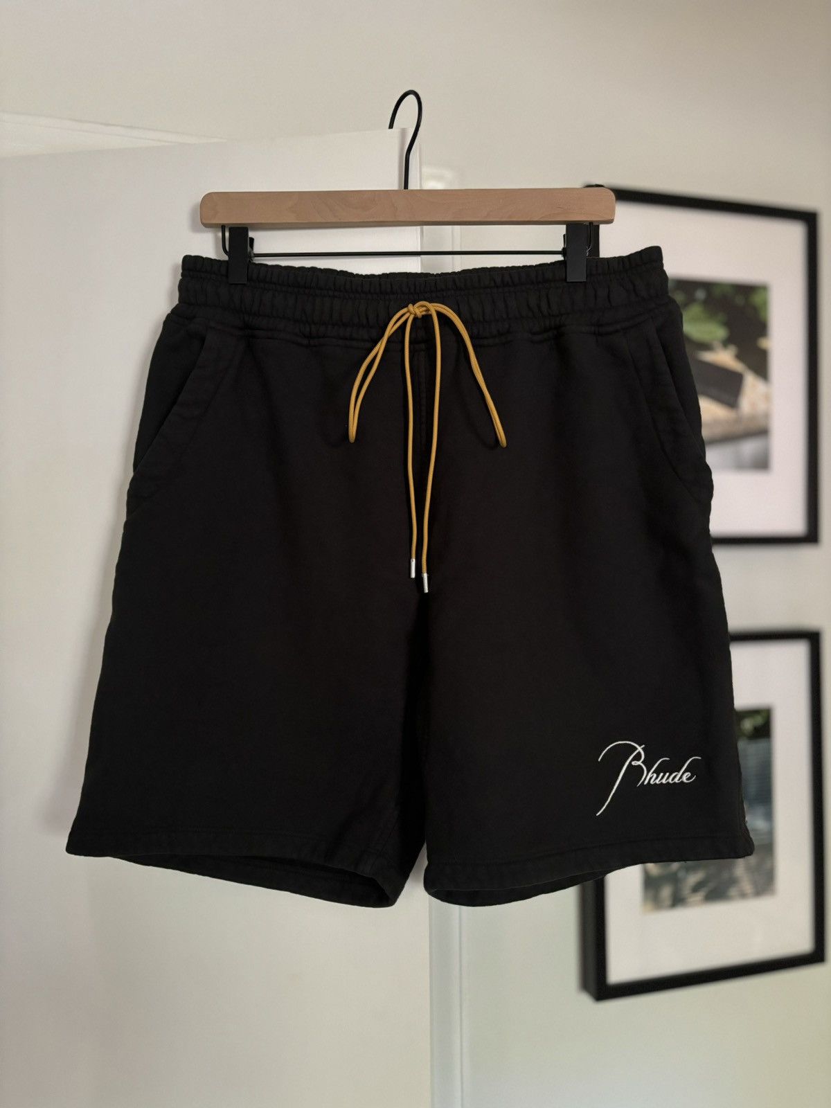 image of Rhude Black Script Shorts, Men's (Size 34)