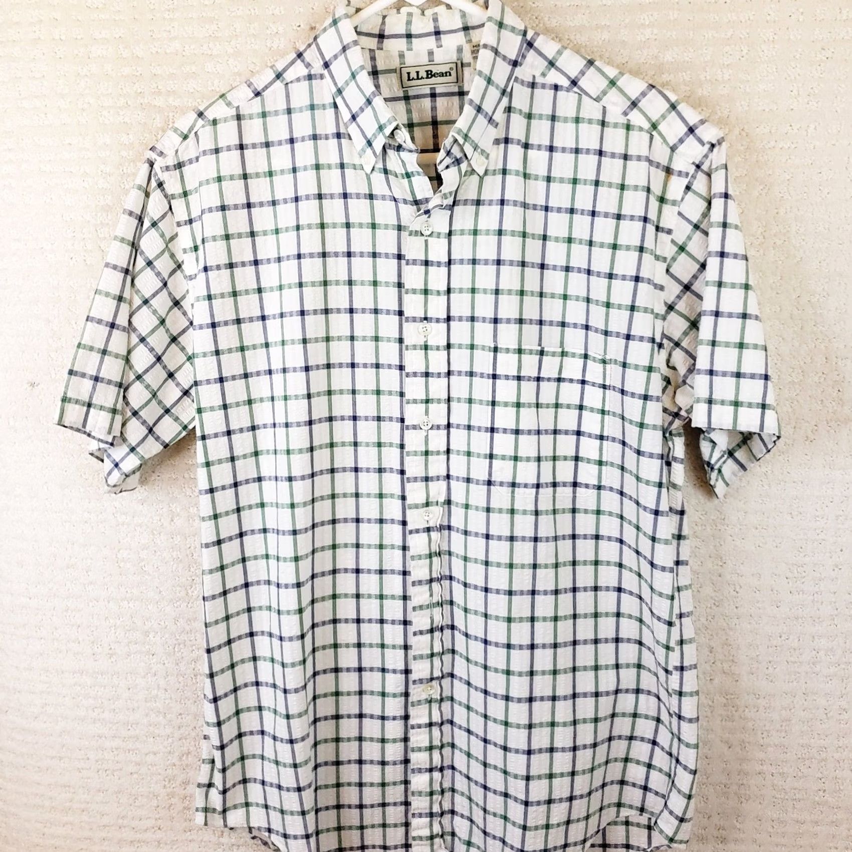 Vintage L.L. Bean Seersucker Shirt Mens M GreenBlue Plaid Cotton Button Up Preppy Camp Dad Shirt Size US M / EU 48-50 / 2 - 2 Thumbnail