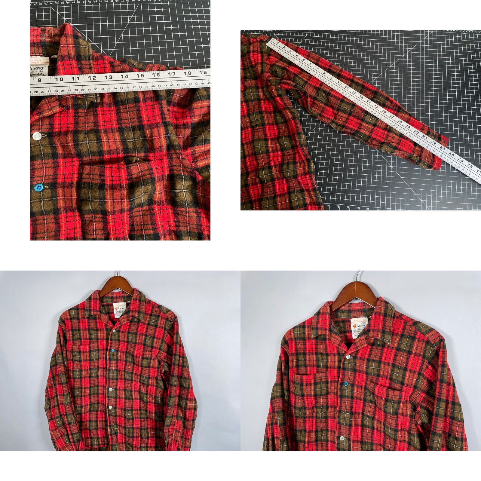 Vintage VINTAGE Amcrest 60s Wool Flannel Shirt Adult Large Red Green Tartan Plaid Mens Size US L / EU 52-54 / 3 - 8 Thumbnail