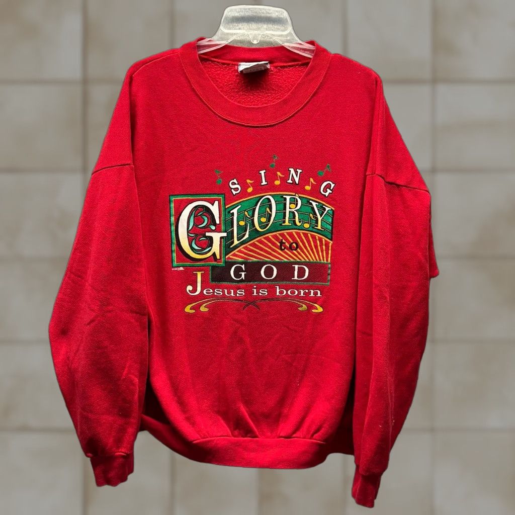 Lee VINTAGE Lee Sweatshirt Mens 2XL Red USA Salvation Army Jesus Lee Sweatshirt Crew Neck Long Sleeve Fleece Cotton Polyester 90s Pullover All Seasons Size US XXL / EU 58 / 5 - 1 Thumbnail