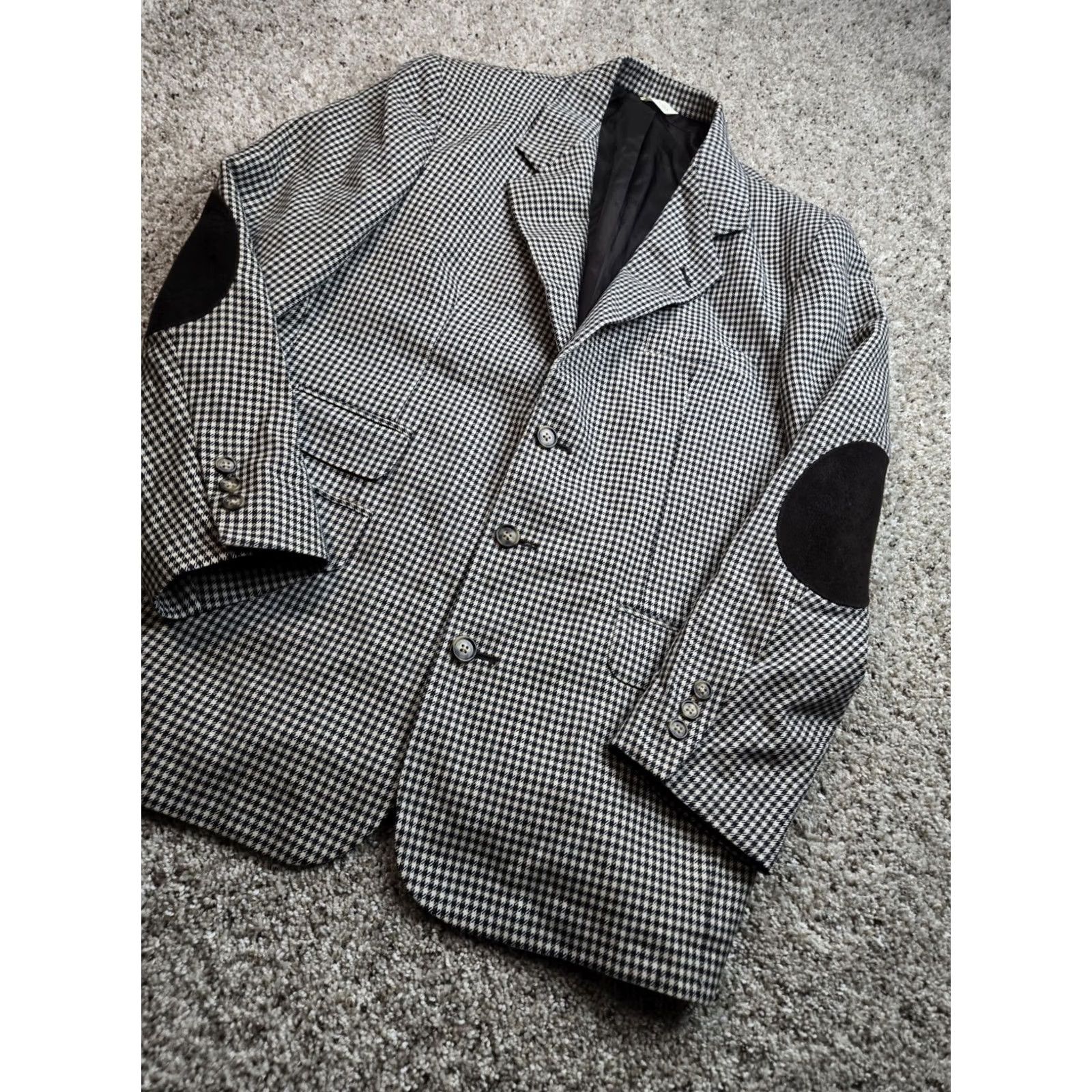 Banana Republic VINTAGE Banana Republic Blazer Jacket Mens Medium Houndstooth Elbow Patches USA Size 40R - 2 Thumbnail