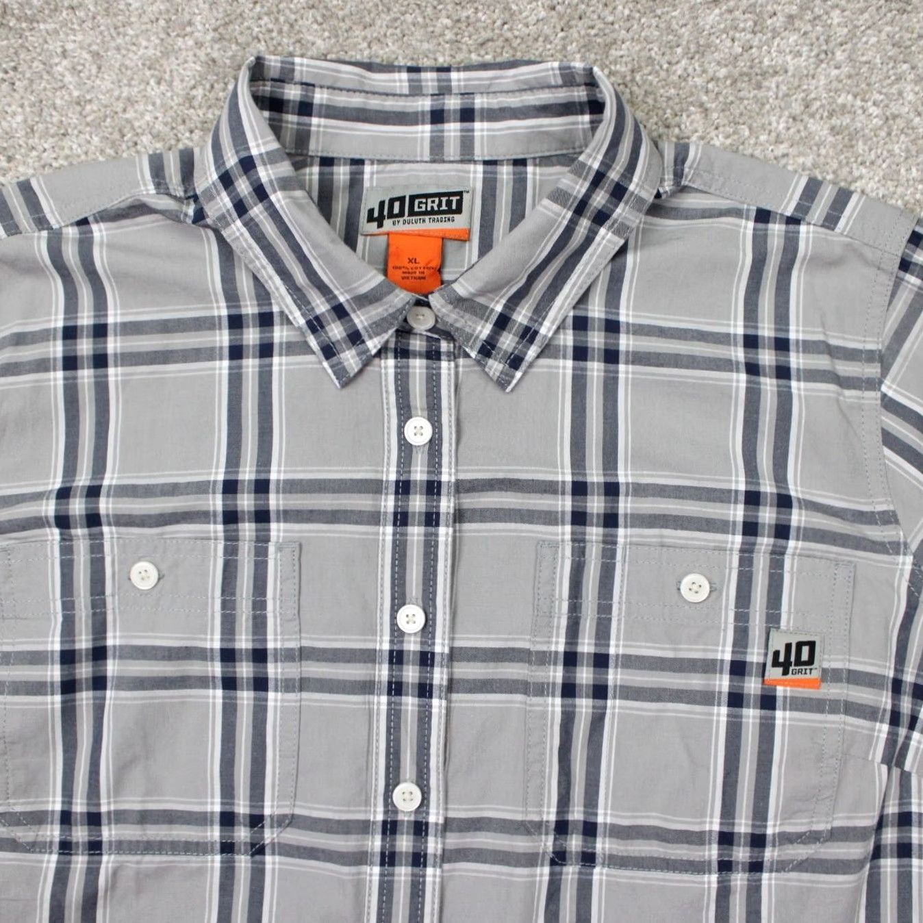 Vintage 40 Grit Shirt Womens XL Gray/Blue Plaid 100% Cotton Short Sleeve Button Up Size XL / US 12-14 / IT 48-50 - 5 Thumbnail
