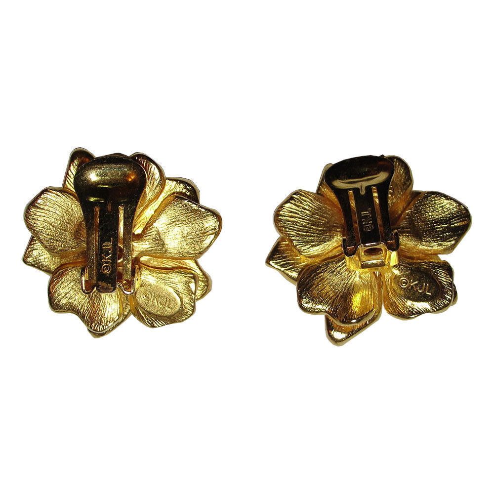 Designer Kenneth Jay Lane Gold Plated Flower Earrings Size ONE SIZE - 4 Thumbnail