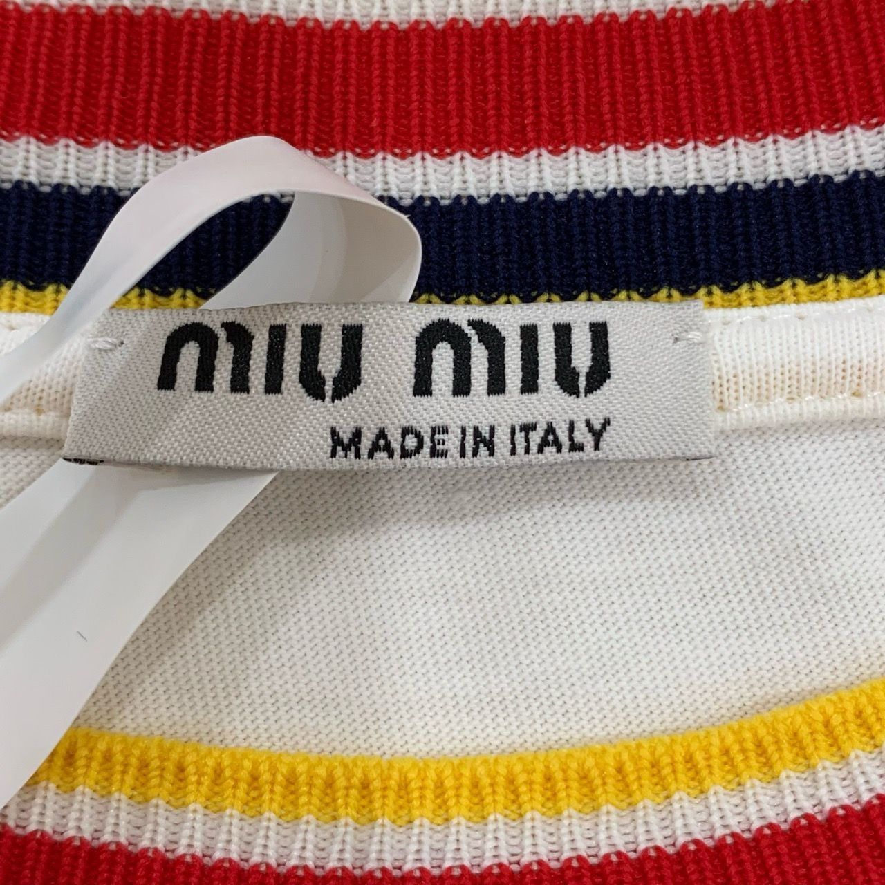 Miu Miu Miu Miu White Cotton Short Sleeve T-Shirt With Striped Trim Size M / US 6-8 / IT 42-44 - 2 Thumbnail