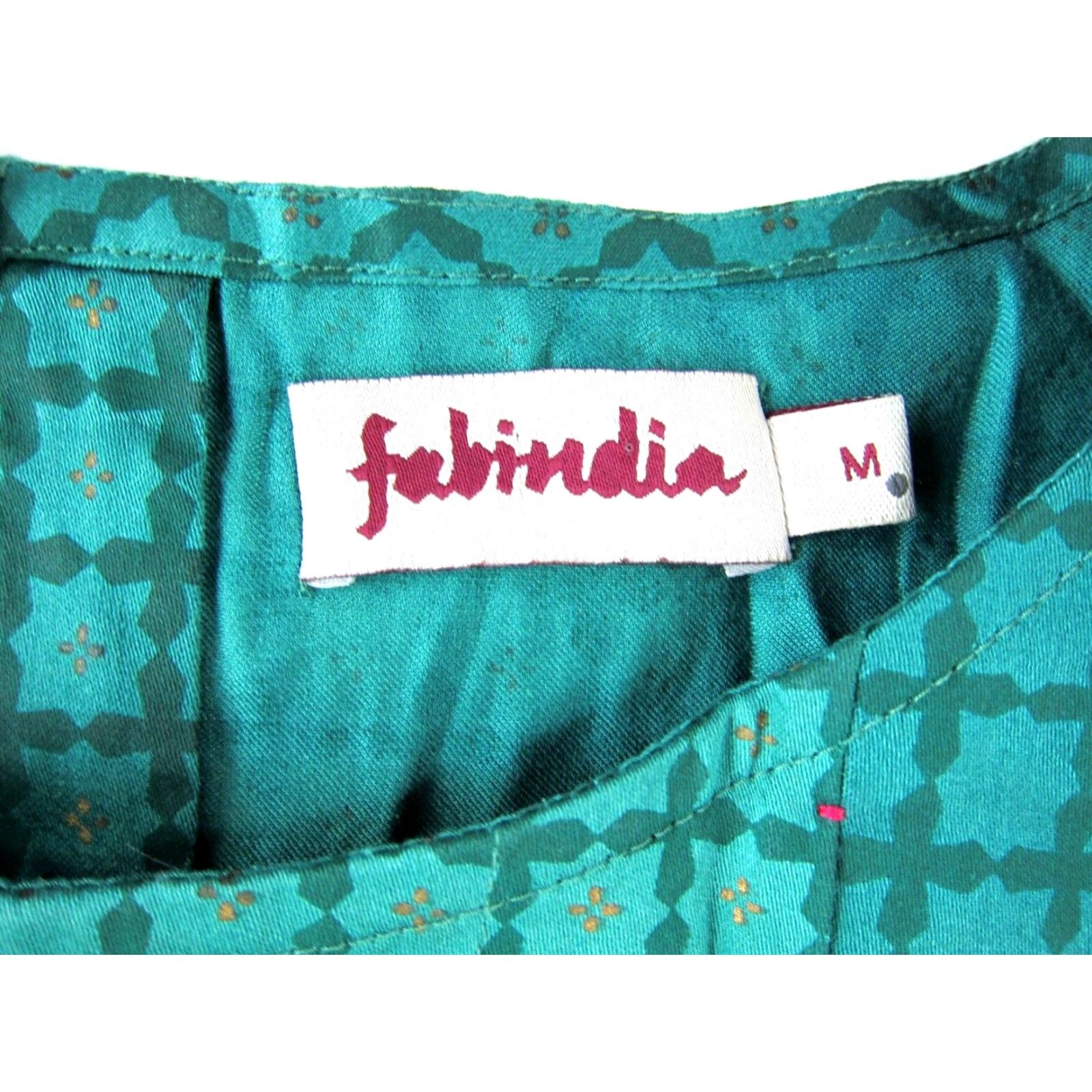 Pinko VINTAGE Fabindia Kurta Dress Short Sleeve Green Pink Gold Cotton Midi Dress Medium Womens Size 32" / US 10 / IT 46 - 3 Thumbnail