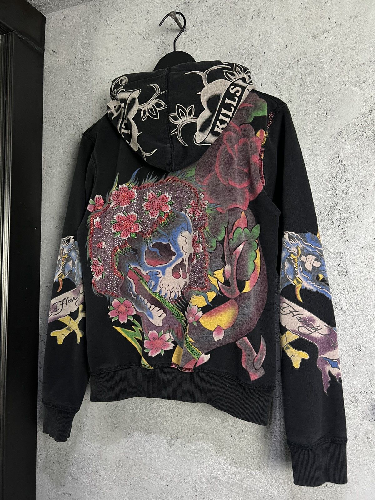 Ed Hardy Women’s Vintage Ed Hardy Rhinestone Faded Black Hoodie S Size S / US 4 / IT 40 - 6 Thumbnail