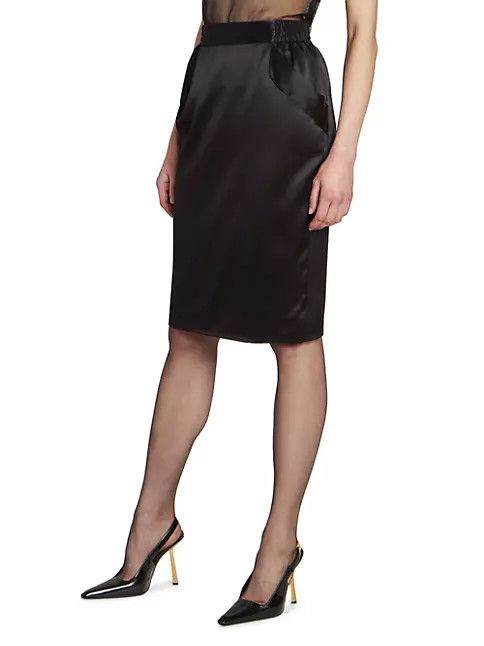 Saint Laurent Paris o1s1wg111124 Pencil Skirt in Silk Satin Crepe in Black Size 26" / US 2 / IT 38 - 3 Thumbnail