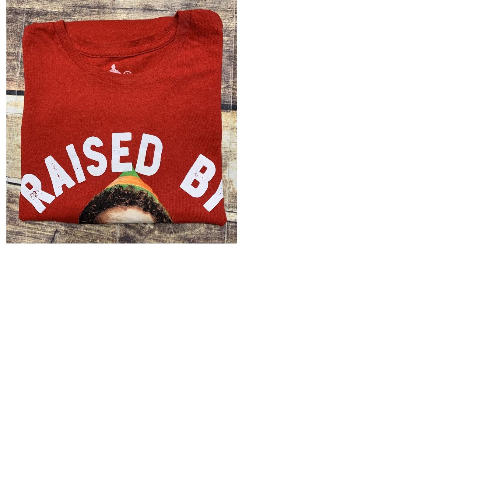 Vintage Buddy ELF "Raised by Elves" Christmas TShirt Size 2XL Red Mens XMas Elf Shirt Crew Neck Cotton Jersey Graphic Print Size US XXL / EU 58 / 5 - 9 Thumbnail