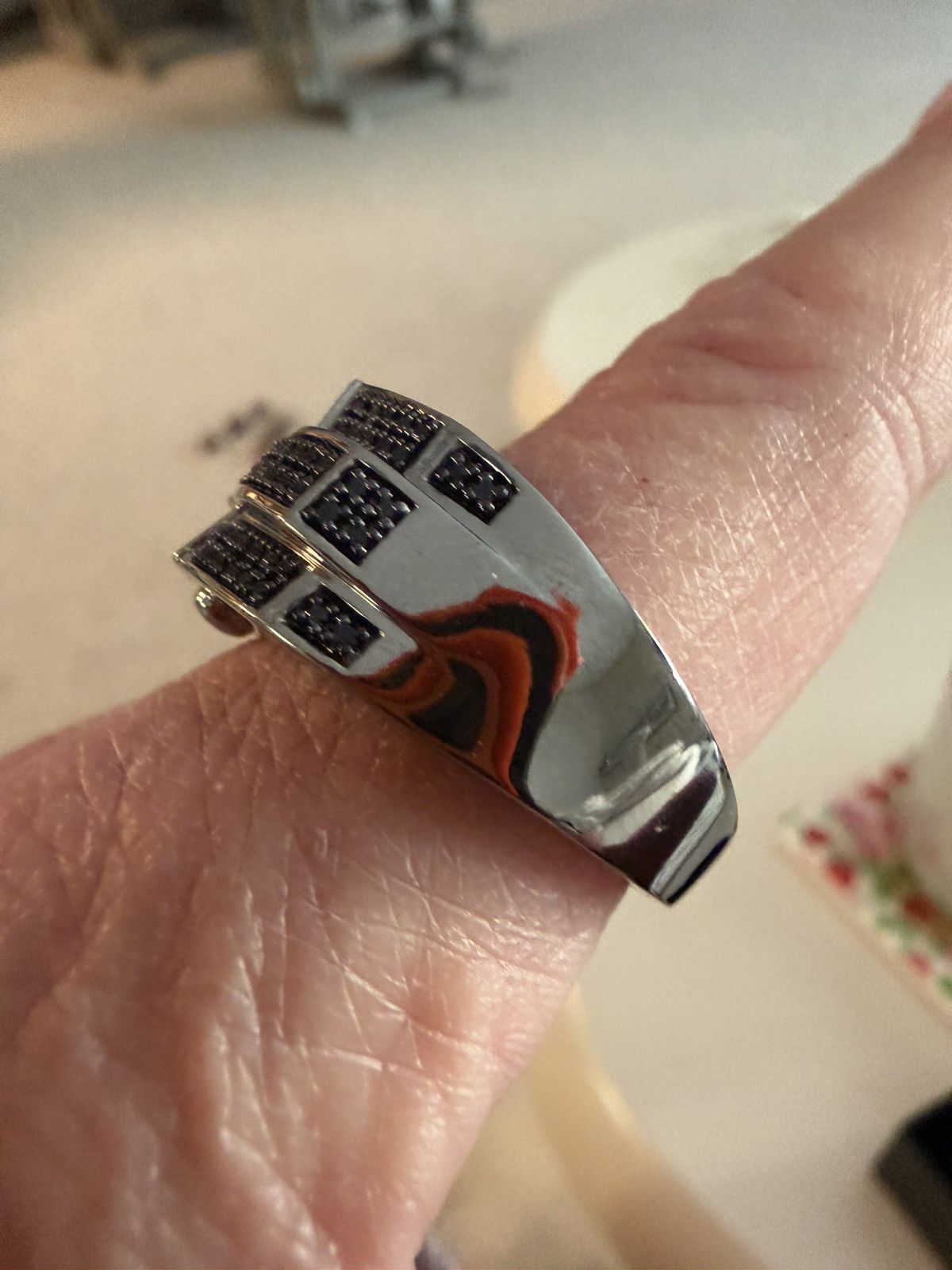 Other Men’s ion black over sterling silver black natural diamonds Size ONE SIZE - 2 Thumbnail