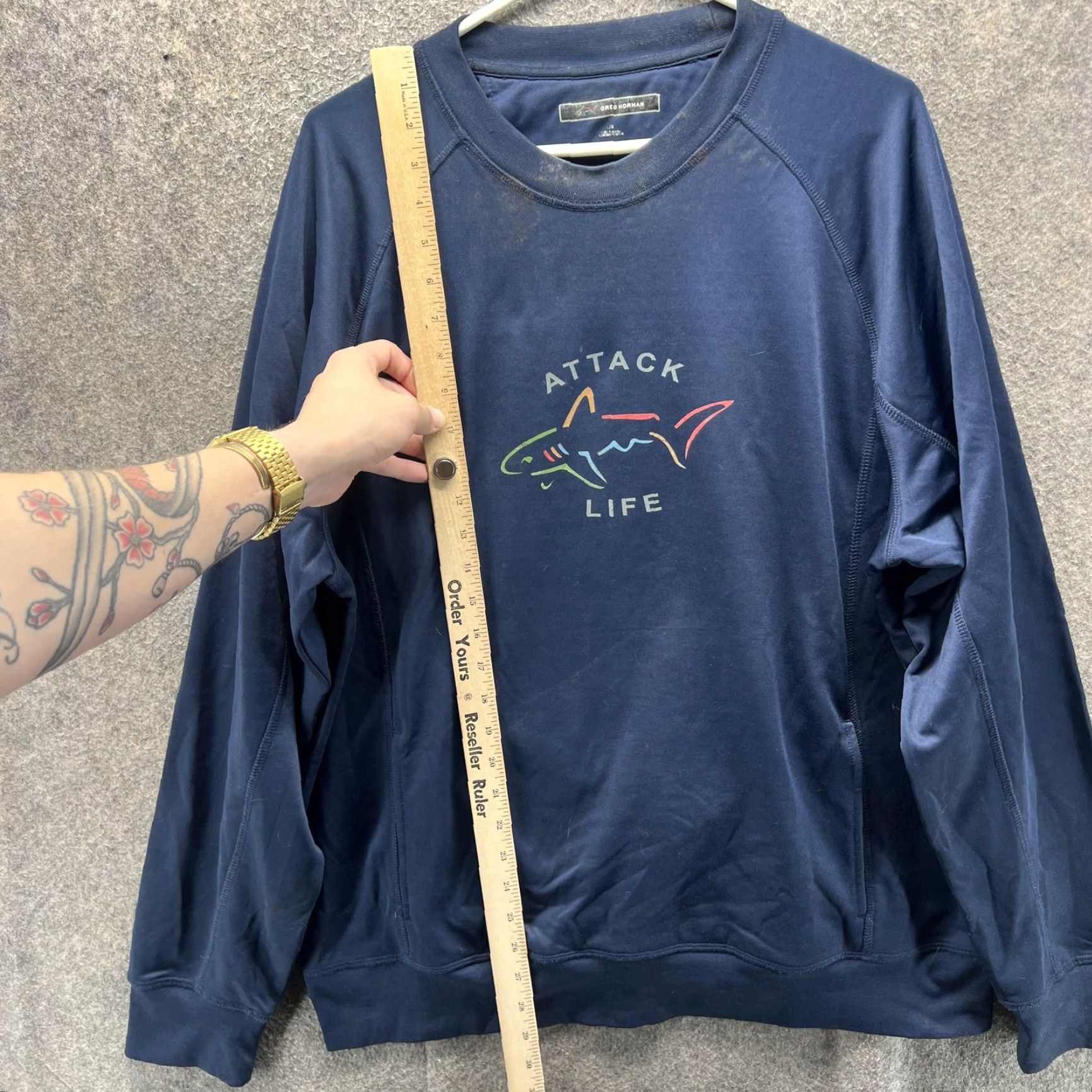 Vintage Greg Norman Sweatshirt Mens L Blue Attack Life Shark Golf Crewneck Pullover Size US L / EU 52-54 / 3 - 4 Thumbnail